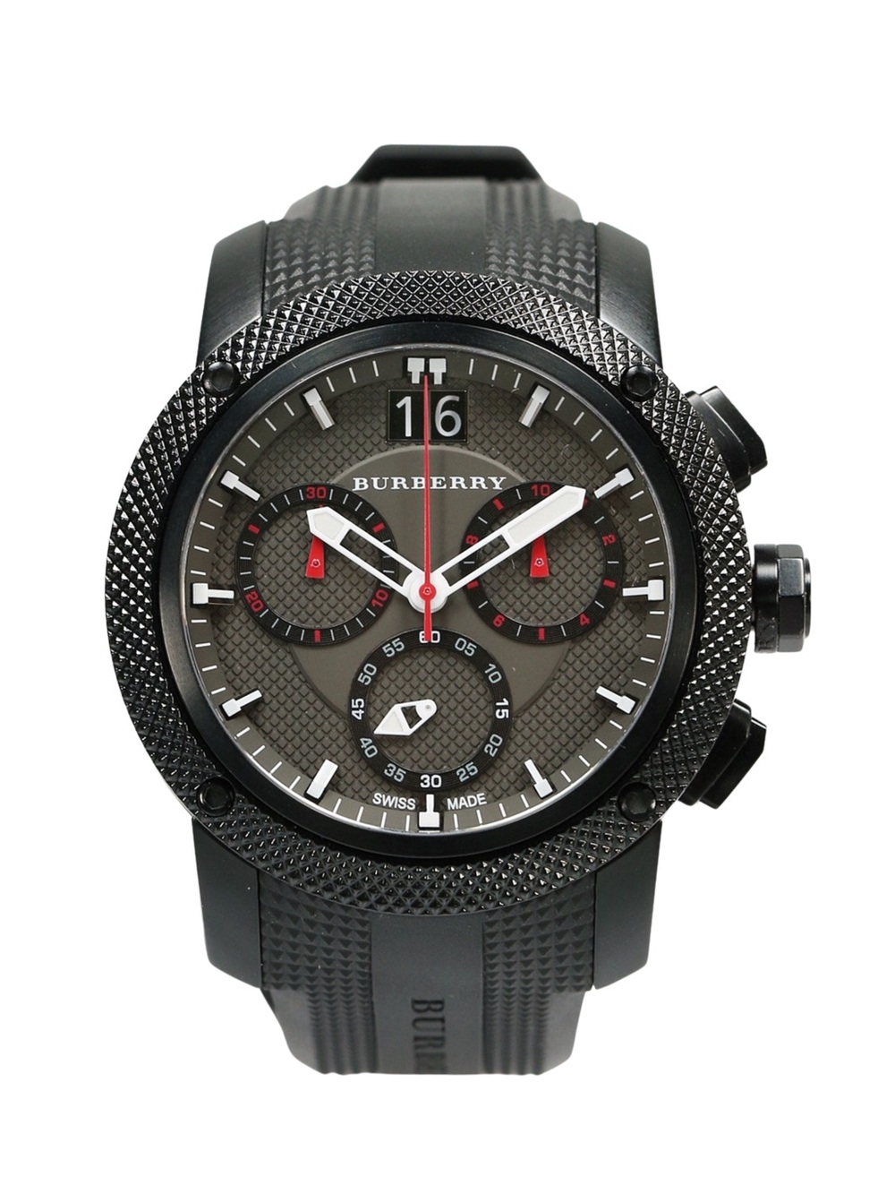 BURBERRY | The Endurance Chronograph Dial Black Rubber Strap Watch Mens BU9802